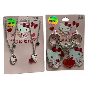 Hello Kitty 2 BFF Necklaces Set & 2 Heart Key Rings Claire’s Exclusive NEW